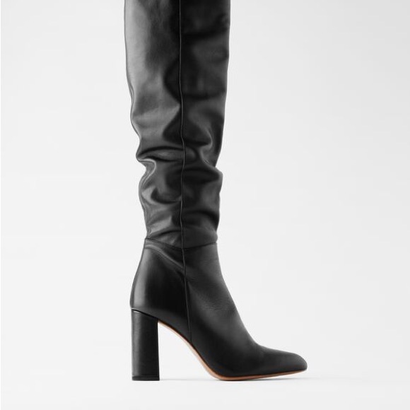 Zara Shoes Zara Black Leather Over The Knee Boot Poshmark
